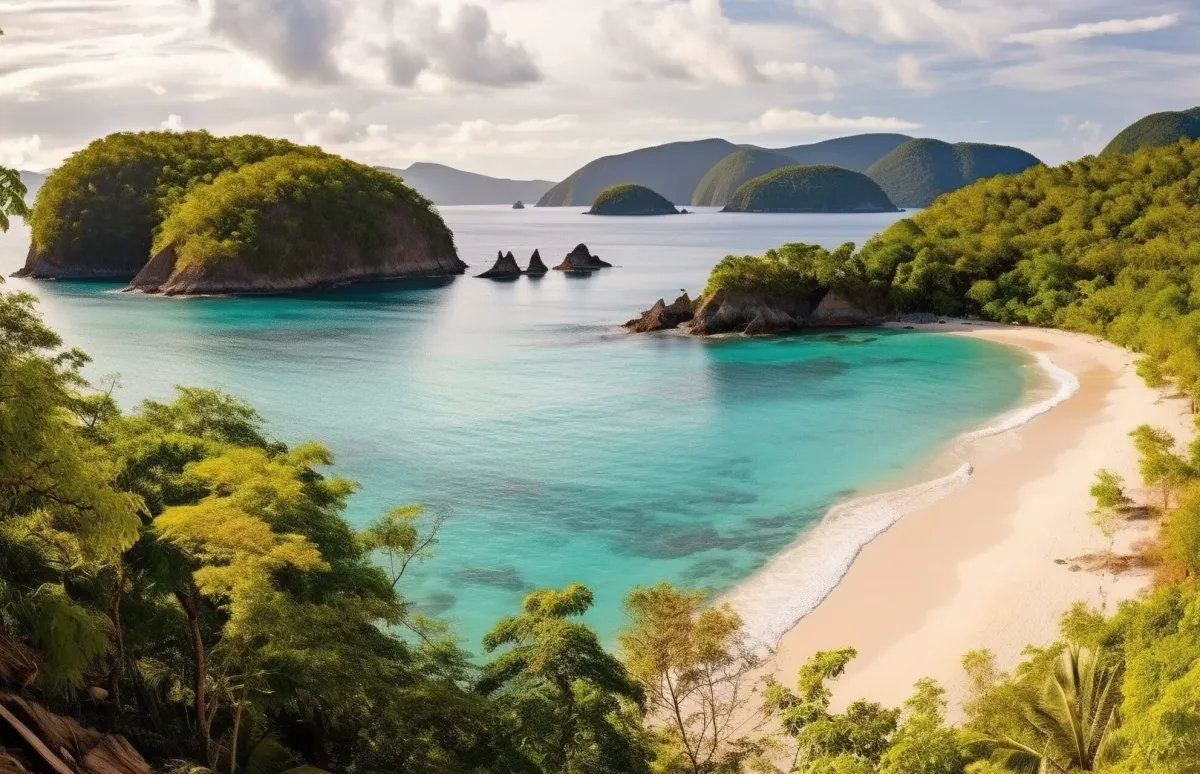 Trunk Bay, St. John, United State Virgin Islands a body of water surrounded by trees