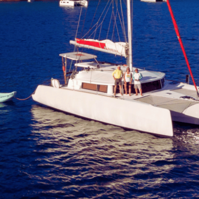 a small boat in a large body of water