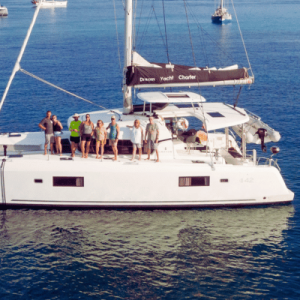 a small boat in a large body of water