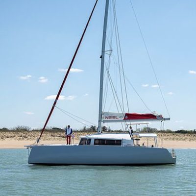 a small boat in a large body of water