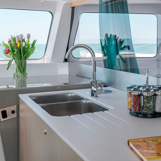 a kitchen with a sink and a window