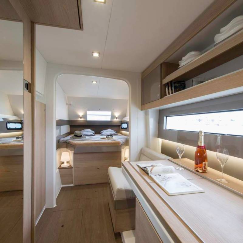 a room with a large mirror