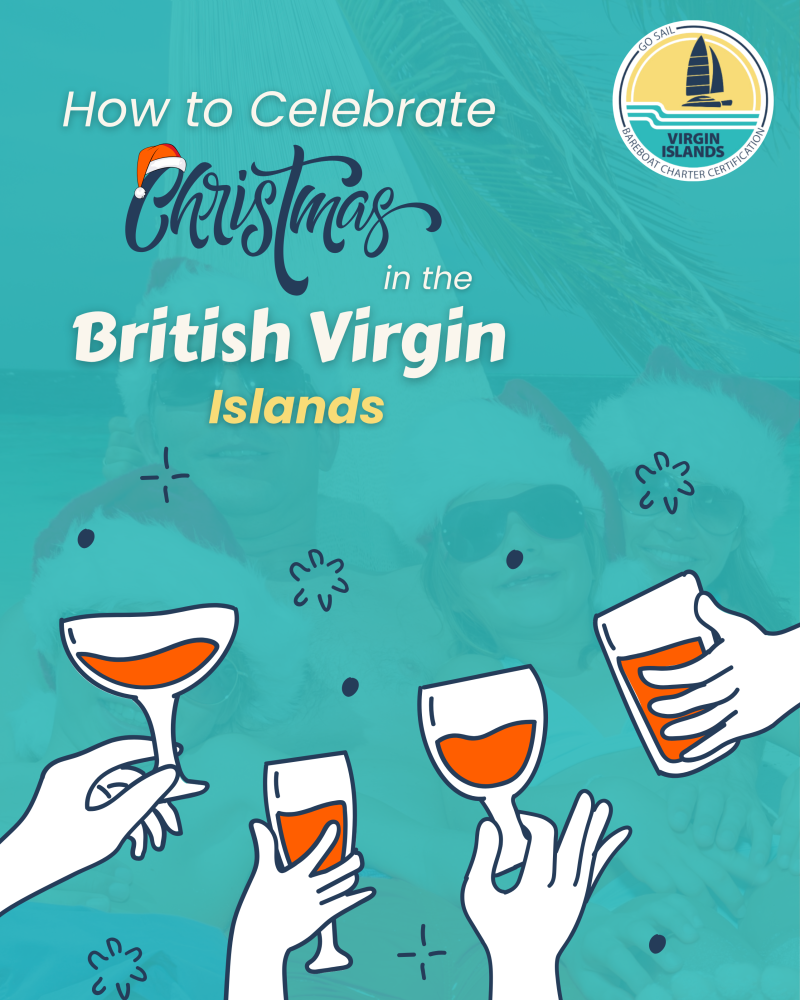 How to Celebrate Christmas in the British Virgin Islands with drinks and festive illustration.