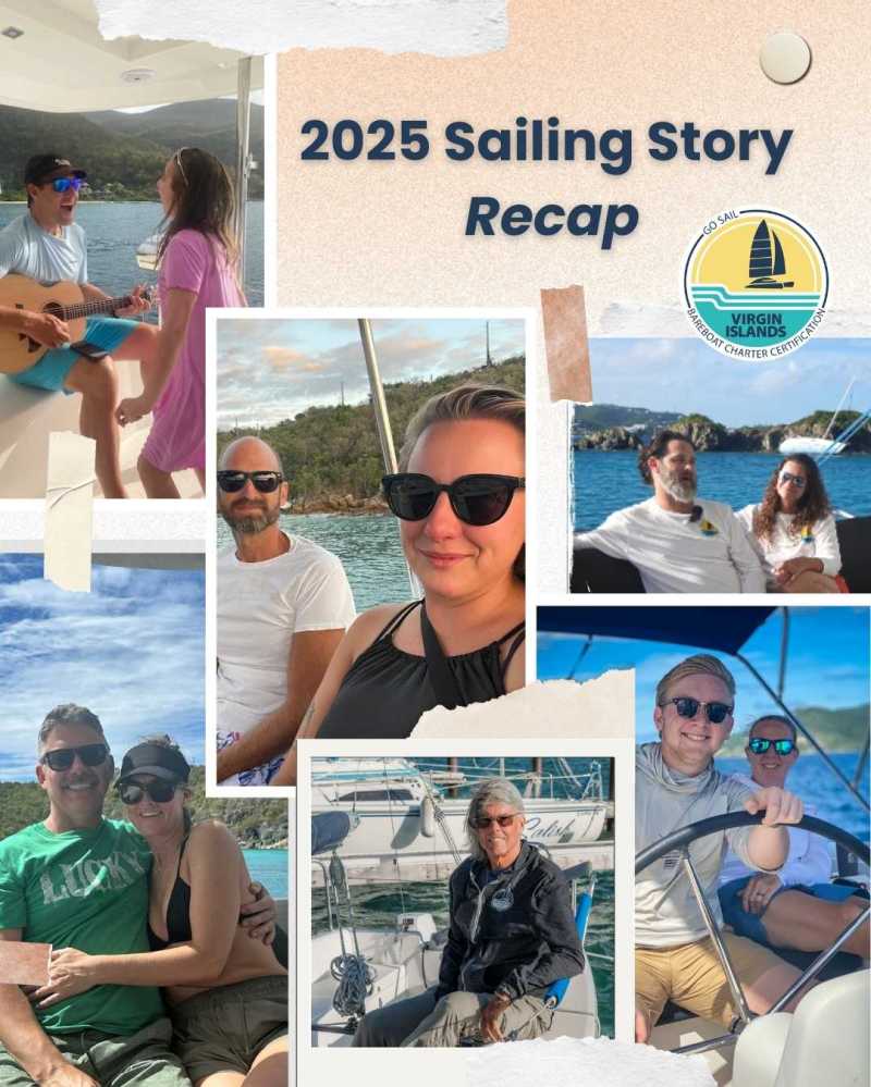 Collage of people sailing with mountains in the background, titled '2025 Sailing Story Recap'.