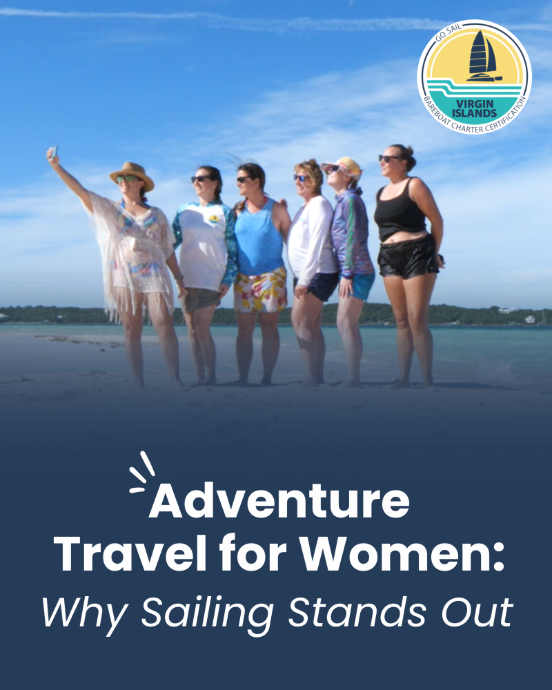 Group of women taking a selfie on the beach, with text: 'Adventure Travel for Women: Why Sailing Stands Out'.