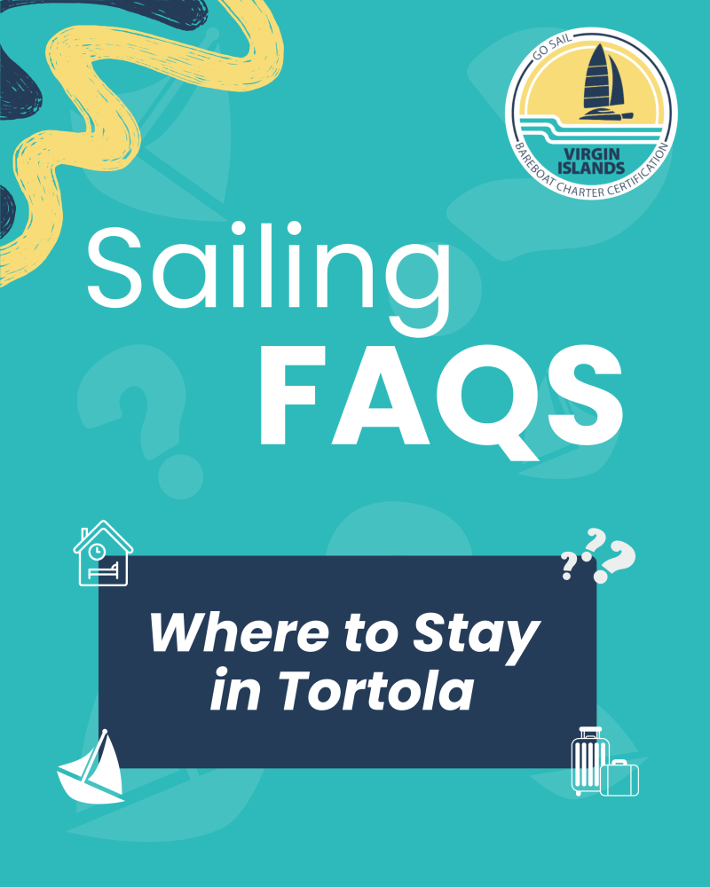 Sailing FAQ cover with 'Where to Stay in Tortola' text and nautical graphics.