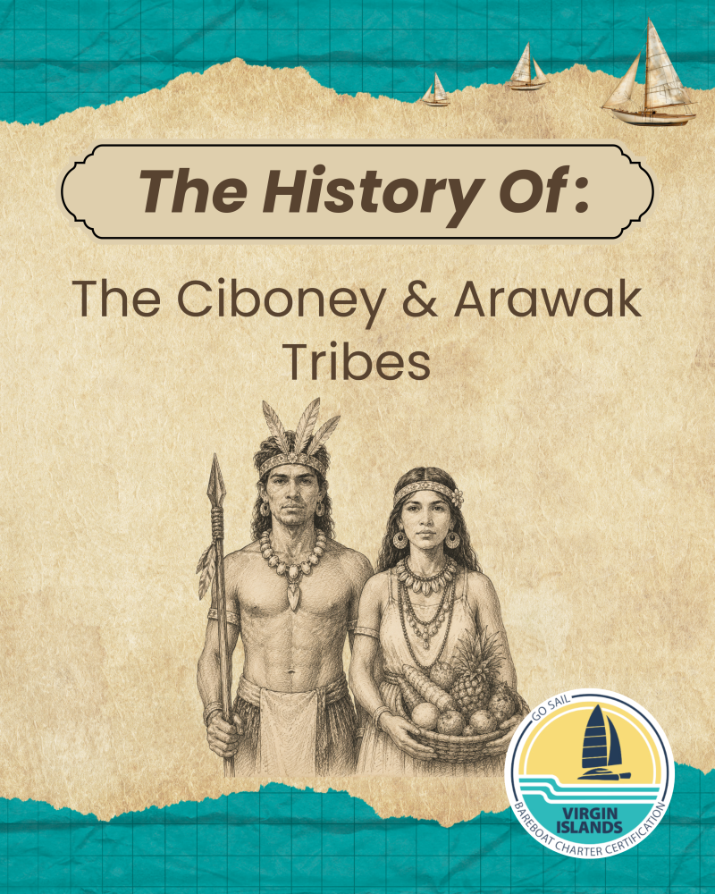 Illustrated cover of a book about Ciboney and Arawak tribes with a sailing logo.