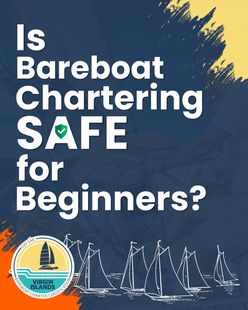 Text: Is Bareboat Chartering Safe for Beginners? Includes Virgin Islands logo.